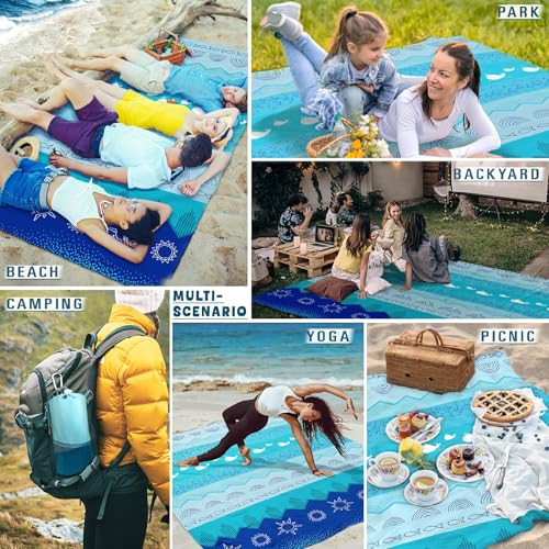 Beach Blanket Waterproof Sandproof Oversized 78''×110'' Suits 1-7 Adults Lightweight Large Picnic Mat Sand-Free Beach Blanket for Travel Camping Hiking Picnic - color: Sea, size: 78''x110''