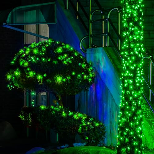 Flechllary Solar String Lights for Outside, 39Ft 100 LED Solar String Lights Outdoor with 8 Modes，Solar Lights for Outside Waterproof for Yard, Fence,Balcony, Party,Christmas Tree Decorations (Green) - color: Green, size: 1 Pack 100 LED