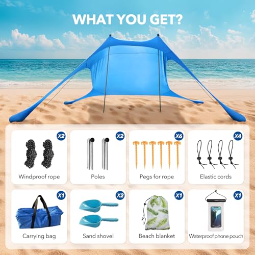 Beach Shade Canopy with Beach Blanket Phone Case Sun Shelter Umbrella UPF50+ Protection Portable 7.5X7.5Ft Camping Tents for Beach Outdoor Camping Backyard Picnics Easy to Set Up for Outdoor Camping - style: 7.5x7.5FT with 79" X 83"beach blanket