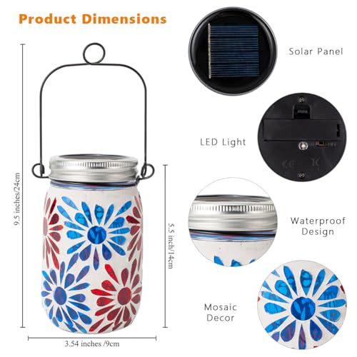 Starsoul 4 Pack Solar Lanterns Outdoor Waterproof, Mosaic Flowers Glass Solar Hanging Outdoor Lights, Decorative Solar Lantern for Outside Pathway Patio Porch Yard Decor - color: Flowers-4PC
