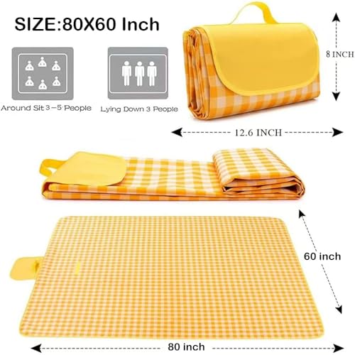 K Y KANGYUN Picnic Blanket | Beach Mat| Picnic Blankets for Indoor and Outdoor, 80" x 60" Sandproof Waterproof Larger Mats for Beach, Travel, Camping, Hiking, Park Grass,Handy Tote, Foldable. - color: Yellow