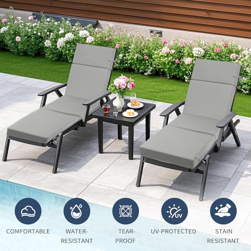 2 Pcs Outdoor Chaise Lounge Cushion 72" x 21" x 3", 4-Section Folding Patio Lounge Chair Cushion with Ties, Waterproof & Fade Resistant Replacement Cushion for Pool, Patio, Deck (Grey, 2 Pcs) - color: Grey, size: 2 Pcs
