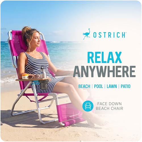Ostrich the Original 3N1 Lightweight Beach Reclining Lounge Chair with Footrest, Outdoor Furniture for Patio, Balcony, Backyard, or Porch, Pink - color: Pink, style: Standard 3N1