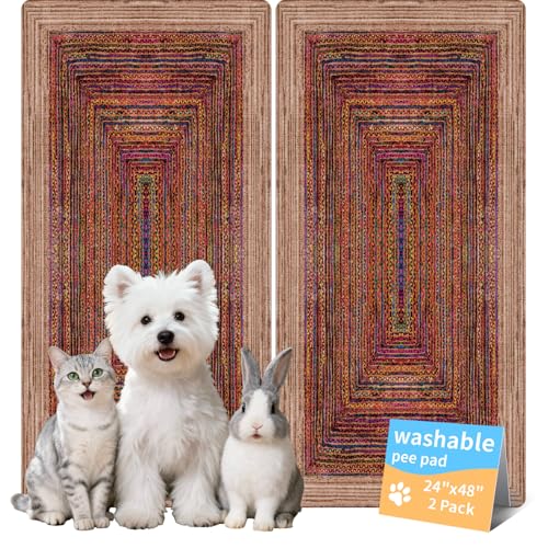 Washable Dog Pee Pads, Vintage Carpet Style, Non-Slip, Leak-Proof, Ultra-Absorbent, Reusable Puppy Training Pads & Mat for Pet Crates, Floors, Whelping & Housebreaking, 2 Pack 24"x48" - color: Sisal Bohemian Print, size: 24" ×48"(pack of 2)