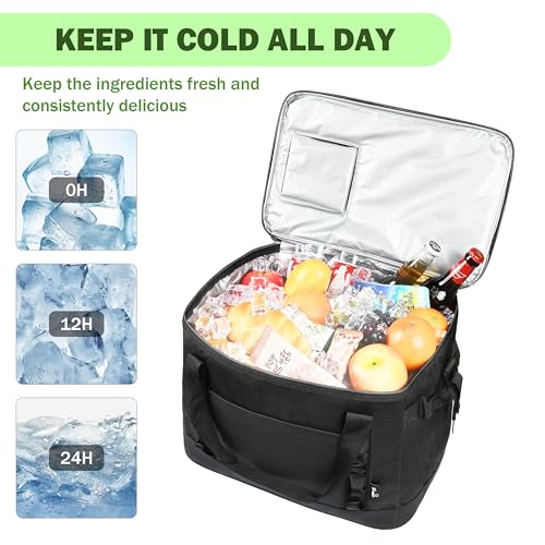 Tirrinia Large Cooler Bag Insulated, 48 Cans Leakproof Soft Camping Coolers, Portable Beach Cooler with Shoulder Strap for Picnic, Beach, Travel Road Trip - color: Black