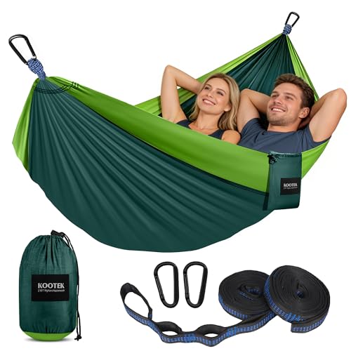 Kootek Camping Hammock, Portable Hammocks with Tree Straps & Attached Carry Bag, Camping Essentials Gear, Perfect for Outside Indoor Hiking Beach Backpack Travel - color: Dark Green & Green, size: Large