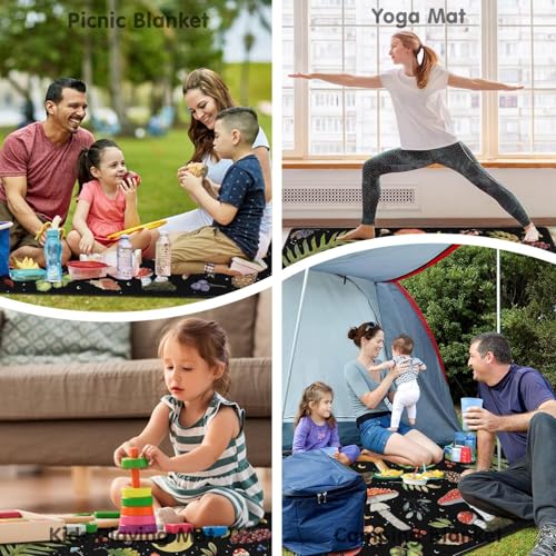 Supfitness Extra Large Picnic Blankets Waterproof Foldable (80 "x 80") Beach Blanket Waterproof Sandproof,3-Layer Thicking Mat Outdoor Packable Camping Blanket - color: Black-1, size: 6'8" x 6'8" (Square)