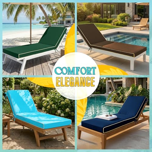 Outdoor Chaise Lounge Cushions 2 Pack, Patio Lounge Chair Pads with Removable Washable Cover, Quick Dry Foam Cushions for Pool, Lawn, Deck (2, Cream（80X26X3in）) - color: Cream（80x26x3in）