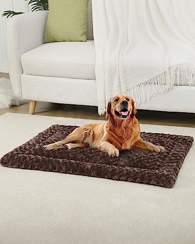 Washable Dog Bed Mat Dog Crate Pad Soft Fluffy Pet Kennel Beds Dog Sleeping Mattress for Large Jumbo Medium Small Dogs, 41 x 27 Inch, Brown - color: Brown, size: 41.00" x 27.00" x 1.50"