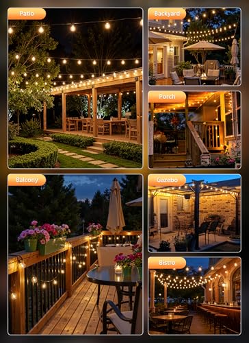 Brightown 37Ft Outdoor String Lights with Remote, 11 G40 Shatterproof LED Bulbs, Waterproof Connectable Hanging Patio Lights for Porch, Backyard, Bistro, Deck, Balcony, Home Decor, 2700K Dimmable - size: 37FT - 11 Bulbs