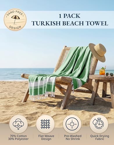 LANE LINEN Beach Towel - Pool Towels Oversized, Pre-Washed Extra Large Beach Towels, Sandless Beach Towel, Quick Dry Travel Towel, Large Pool Towel, 39"x71" - Jade Green - color: 11: Jade Green, size: Pack of 1