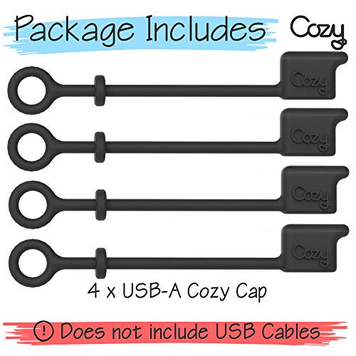 Cozy [4-Pack] USB Caps/Covers/Tether for USB A Cables with Dust Protection, Protects During Travel, Portable, Designed (USB A Black) - color: USB-A (2) - Black