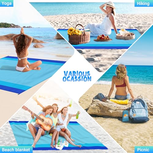 Beach Blanket 78''×81'' - Waterproof Sandproof Sand Free Oversized Mat for 1-5 Adults, Lightweight Durable Compact for Beach Travel Camping Hiking Picnic