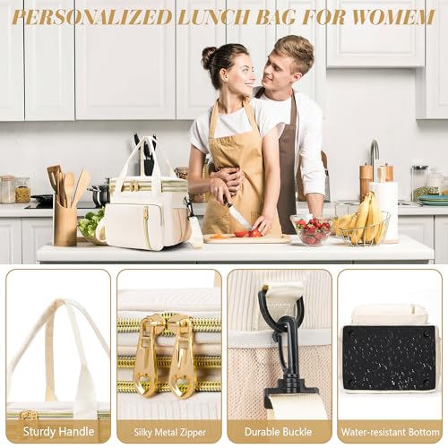Lunch Box & Lunch Bag for Women, Large Insulated Adult Lunch Box Leakproof Lunchbox Cooler Bag for Work Picnic Beach,16L, Cream - color: Soft Cream