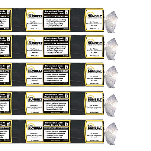 Dewitt 5-Pack Sunbelt Weed Barrier Fabric 3.2 oz, 3 x 300 Feet – Heavy-Duty Ground Cover Mat for Greenhouse Floors, Garden Rows, Raised Beds, Yard Gardening, and Outdoor Landscape Protection - size: 5 Pack, style: 3' W x 300'