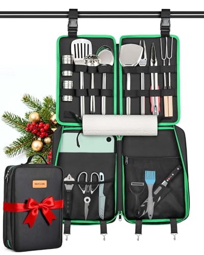 FANGSUN Camping Cooking Utensils, 16 PCS Portable Camping Kitchen Set with Grill Accessories, Camp Gifts for Men Dad, New Year‘s Presents for RV, Hiking, Picnic, Backpacking - color: Green-16Pcs