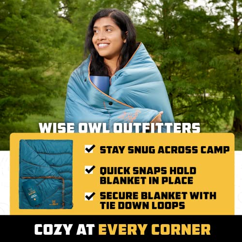 Wise Owl Outfitters Outdoor Camping Blanket – Lightweight Packable Puffy Quilt for Backpacking, Hiking & Travel – Warm Water Resistant Blanket for Cold Weather Camping - color: Blue