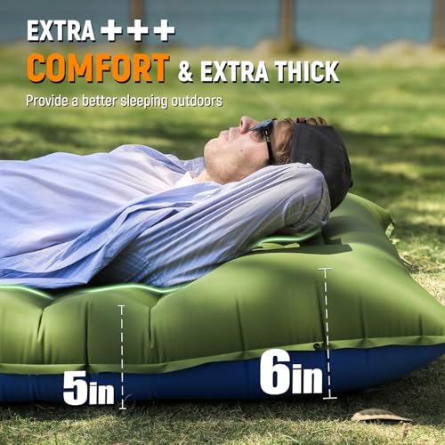 Myxslop Camping Sleeping Pad, Thick 5 Inch Camping Mat with Pillow Built-in Foot Pump Ultralight Inflatable Sleeping Pads for Camping, Backpacking, Hiking, Tent - color: Green