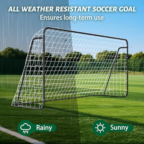 NAIZEA Soccer Goals - 24x8/21x7/18x7/12x6/16x7/10x6/8x6/6x4FT Soccer Goals for Backyard - Metal Soccer Goal for Youth Adult - Multiple Sizes Colors- Perfect for Games Indoor Outdoor - size: 12ft x 6ft, style: Starter-Black/Steel
