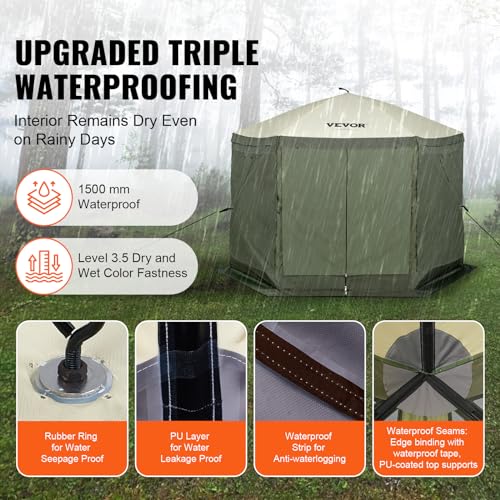 VEVOR Pop Up Gazebo Screen Tent 6 Sided Canopy Sun Shelter with 6 Removable Privacy Wind Cloths & Mesh Windows, 10x10FT Quick Set Screen Tent with Mosquito Netting, Army Green - color: Army Green, size: 10x10ft
