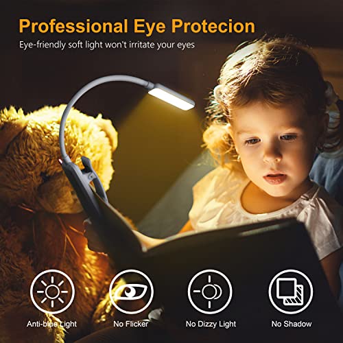 Gritin 9 LED Rechargeable Book Light for Reading in Bed -Eye Caring 3 Color Temperatures,Stepless Dimming Brightness,80 Hrs Runtime Small Lightweight Clip On Book Reading Light for Studying-White - color: ‎White
