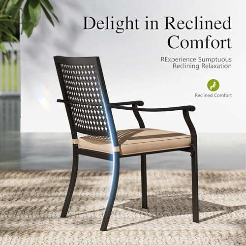 Sophia & William Round Patio Table and Chairs Set, Outdoor Dining Set for 4, 5 Piece Metal Patio Furniture, 42" Black Table(Beehive) - color: Beehive, size: 42" Dia