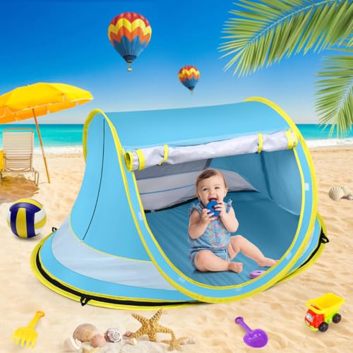 Baby Beach Tent,Large Pop Up Beach Tent Sun Shade for Beach,Portable Baby Travel Tent with Mosquito Net,Indoor Baby Play Tent,UPF 50+ UV Protection Sun Shelters for Infants - style: Blue