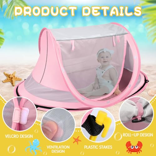 Baby Beach Tent,Large Pop Up Beach Tent Sun Shade for Beach,Portable Baby Travel Tent with Mosquito Net,Indoor Baby Play Tent,UPF 50+ UV Protection Sun Shelters for Infants - style: Pink