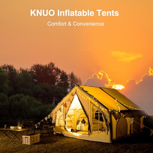 KNUO Inflatable Camping Tent, Large Blow-Up Air Tent, No Assembly Needed Luxury Glamping House, Oxford Fabric - color: Light Beige-Dual-layer Doors, size: 10x10ft