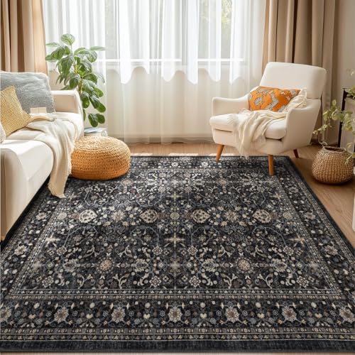 Ruaruarug Area Rug Non Slip Machine Washable Ultra Soft Living Room/Bedroom/Kitchen/Outdoor/Classroom Black Grey, 4'×6' - color: Dark Grey, size: 4' x 6' (Rectangular)