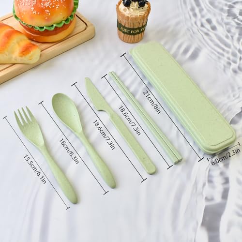 Reusable Utensils Set with Case, 4 Sets Portable Travel Cutlery Set, Wheat Straw Flatware Sets for Kids Adults, Camping Eating Utensils Sets for Daily Use or Outdoor