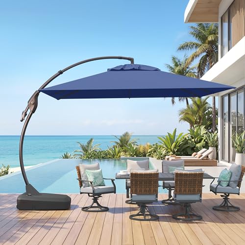 Grand patio 10x10 FT Patio Cantilever Umbrella with Base Outdoor Large Square Tilting Offset Umbrellas for Poolside Deck (Navy Blue, 10x10 FT) - color: Navy Blue, size: 10X10 FT