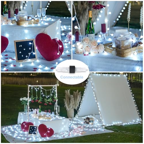 JMEXSUSS 100 LED White String Lights Indoor, Connectable Globe String Lights Plug in with Remote, 33 ft 8 Modes Christmas Fairy Light Outdoor for Bedroom Room Mirror Party Holiday Valentines Decor - color: White, size: 100 LED Plug