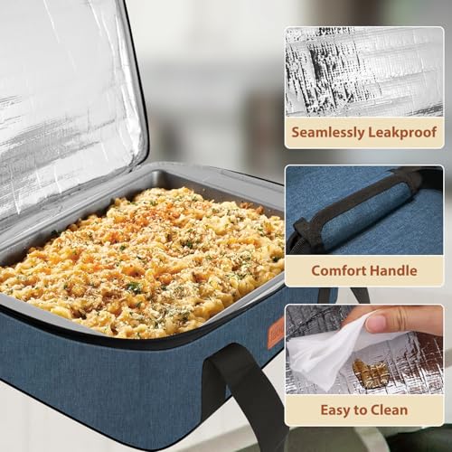 Insulated Casserole Carrier Bag, Expandable Thermal Food Carrier Insulated Travel Carry Bag for Hot or Cold Food for Picnic Cookouts Potluck Parties Fits 9" x 13" Baking Dish (Blue) - color: Blue, size: 16x11.4x4.7inch