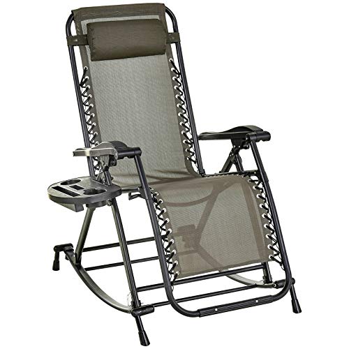 Outsunny Outdoor Rocking Chairs, Foldable Reclining Zero Gravity Lounge Rocker with Pillow, Cup & Phone Holder, Combo Design with Folding Legs, Gray - color: Grey, size: 1 Pack