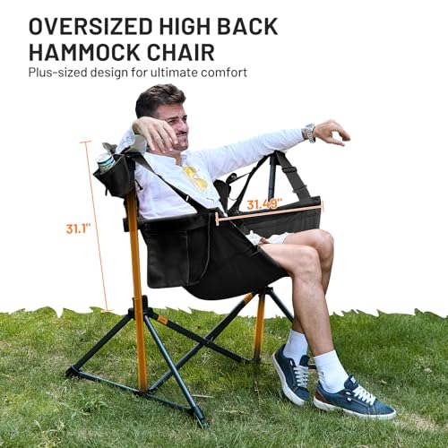 TIMBER RIDGE Hammock Camping Chair, Oversized Swinging Hammock Chair with Adjustable Back and Seat for Outdoor Lawn, Sports, Supports 400lbs, Black - color: Black