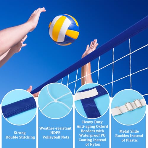 Upgraded Pool Volleyball Net, 15x3FT Pool Volleyball Net for Inground Pool Games for Adults and Family 2026 Summer Pool Floaties Party Gift - color: Blue, White