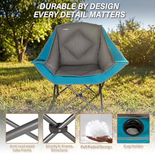 Folding Camping Chair,Oversized Portable Camping Chair with Cup Holder,Heavy Duty Padded Lawn Chair for Camping,Tailgates,Beach,and Sports,Lake Blue - color: Lake Blue