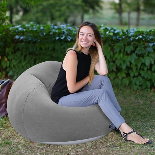 Realspring Inflatable Bean Bag Chairs Outdoor Blow up Camping Chairs Inflatable Lazy Sofa Folding Portable Bean Bag Loungers Couch for Movie Night(Dark Gray,2 Pcs) - color: Dark Gray