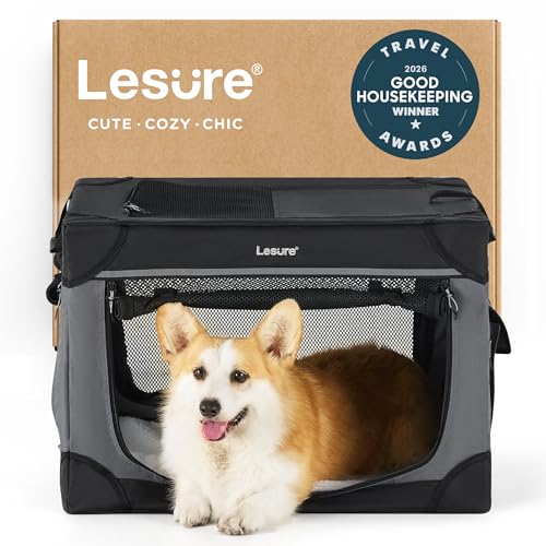 Lesure Shown on TODAY Show Soft Collapsible Dog Crate - 26 Inch Portable Travel Crate for Small Dogs Indoor & Outdoor, 4-Door Foldable Pet Kennel with Mesh Windows, Black - color: Black, size: S