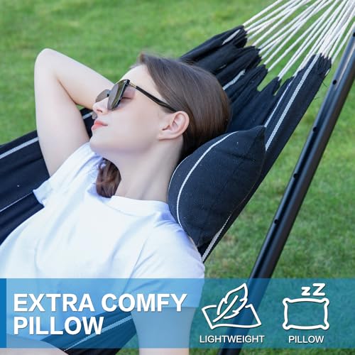 PNAEUT Double Hammocks with Stand for Outside, Portable Space Saving Heavy-Duty Steel Stand for Indoor Outdoor Patio with Carrying Bag, 450 lbs Capacity (Chasm) - color: Chasm