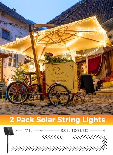 Solar String Lights Outdoor, 2 Pack Total 80FT 200 LED Solar Powered String Lights with 8 Lighting Modes, Waterproof Patio Lights, Solar Lights for Outside Tree Garden Balcony Gazebo Party, Warm White - color: Warm White, size: 40 FT 2Pack