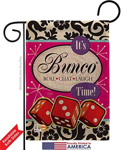 Its Bunco Time Burlap Garden Flag Set Wall Hanger Interests Game Night Dice Poker Bingo Hobbies Leisure Activity Small Decorative Gift Yard House Banner Double-Sided Made In USA 13 X 18.5