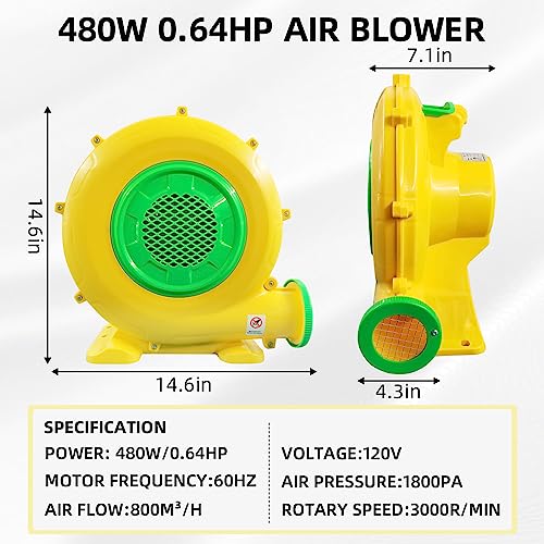 Air Blower, 480W 0.64HP Bounce House Blower, Portable Inflatable Bubble HOU-se Blo-wer, Perfect for Inflatable Bounce House, Bouncy Castle, Jumper, Water Slid, Corded(480 Watt 0.6HP) - style: 480W 0.64HP