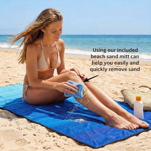 AISPARKY Pocket Beach Blanket Waterproof Sandproof Compact Picnic Mat with Sand Remover, Portable Outdoor Mat for Camping Hiking Travel Festival - color: Striped Blue Green Gradient, size: 39" X 79"
