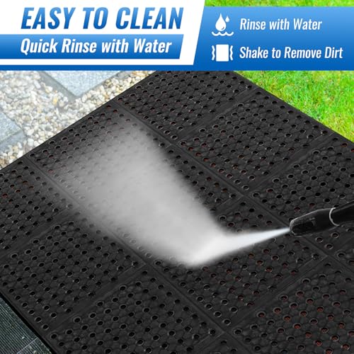 82.6 x 35.4 Inch Non-Slip Commercial Anti-Fatigue Drainage Rubber Mat Roll, Heavy Duty Rubber Floor Mat with Holes for Restaurants, Bars, and Wet Areas, Black