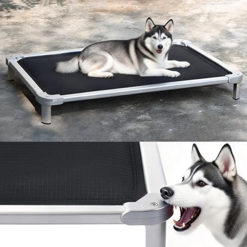 Senneny Chew Proof Elevated Dog Bed Medium Sized Dog, Raised Cot for Indoor Outdoor Camping, Heavy-Duty Chew Resistant Hidden Fabric Indestructible Dog Bed, M, 42" L x 27" W x 6" H - size: M - 42"L x 27"W x 6"H