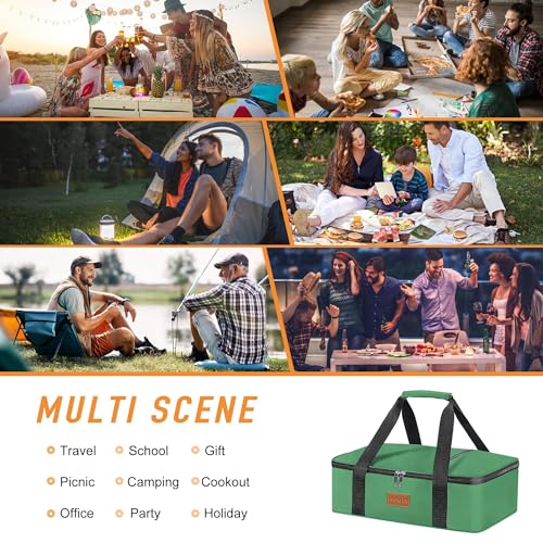 Insulated Casserole Carrier - Insulated Thermal Carry Bag for Hot or Cold Food, 9"X13" Casserole/Baking Dish Carrier for Travel/Party, Durable Nylon, Green, Single Layer with Zip Pockets - color: Green - 1