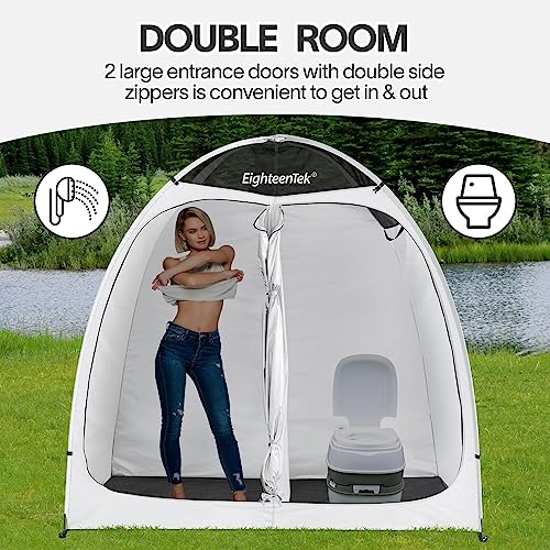 EighteenTek® Shower Tent Changing Room 2 Rooms Outdoor Pop Up Camping Portable Privacy Dressing Shelter 83"x43"x80"H - color: White, size: 81"l X 43"w X 81"h