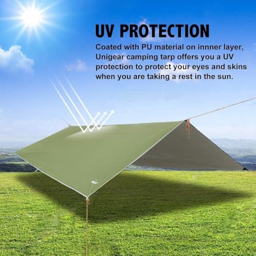 Unigear Hammock Rain Fly, 16.4/14.4/13/10ft Camping Tarp, UV Protection & Waterproof & Lightweight for Camping, Backpacking and Outdoor Adventure (Green, 9.8 * 9.8ft) - color: Green, size: 9.8*9.8ft